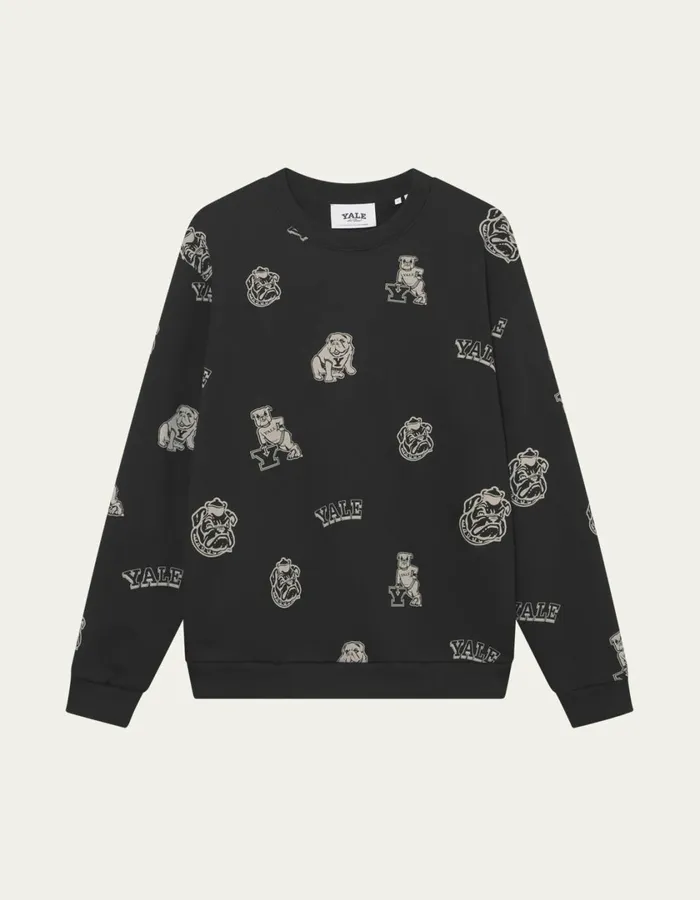 Men Yale AOP Logo Sweatshirt 8211 BlackIvory Les Deux HoodiesSweatshirts