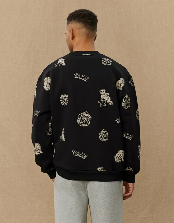 Men Yale AOP Logo Sweatshirt 8211 BlackIvory Les Deux HoodiesSweatshirts