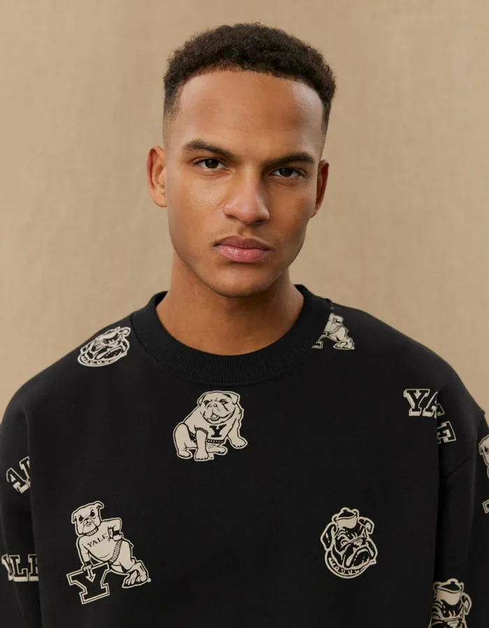 Men Yale AOP Logo Sweatshirt 8211 BlackIvory Les Deux HoodiesSweatshirts
