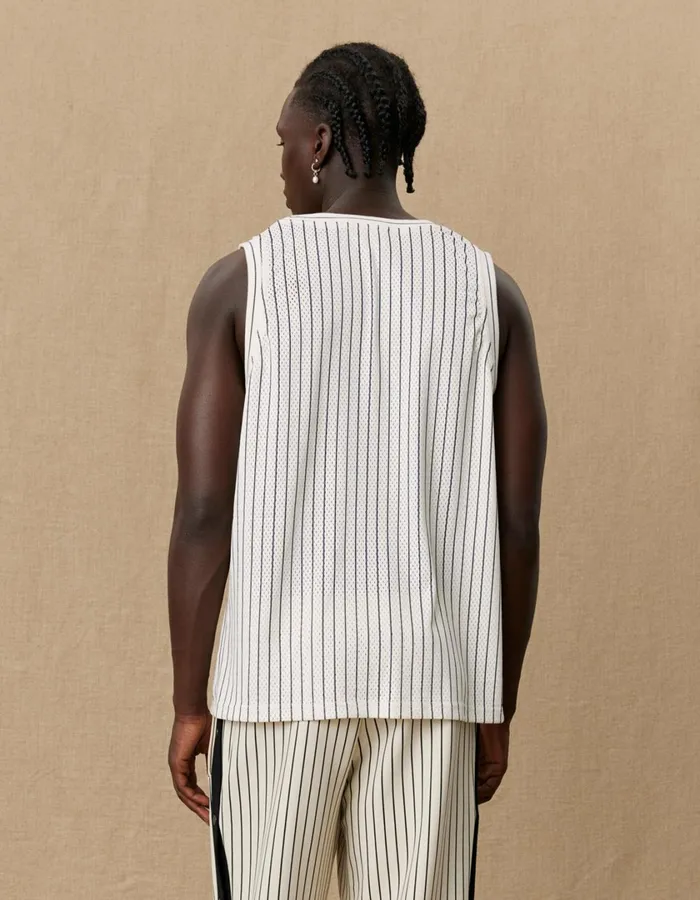 Men Yale Printed Mesh Tanktop 8211 IvoryDark Navy Les Deux Tshirts