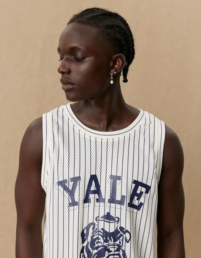 Men Yale Printed Mesh Tanktop 8211 IvoryDark Navy Les Deux Tshirts