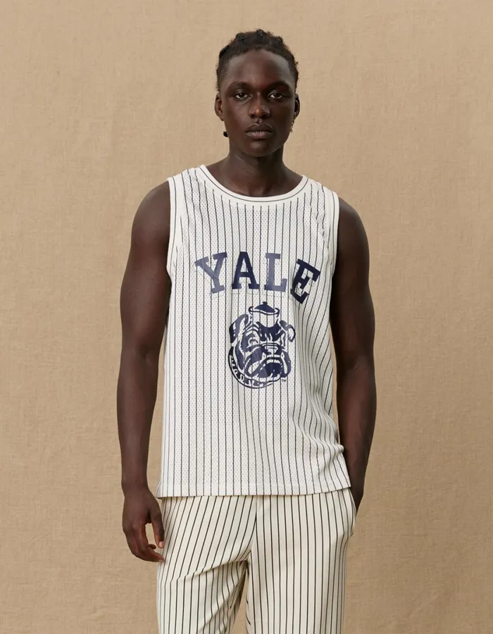Men Yale Printed Mesh Tanktop 8211 IvoryDark Navy Les Deux Tshirts