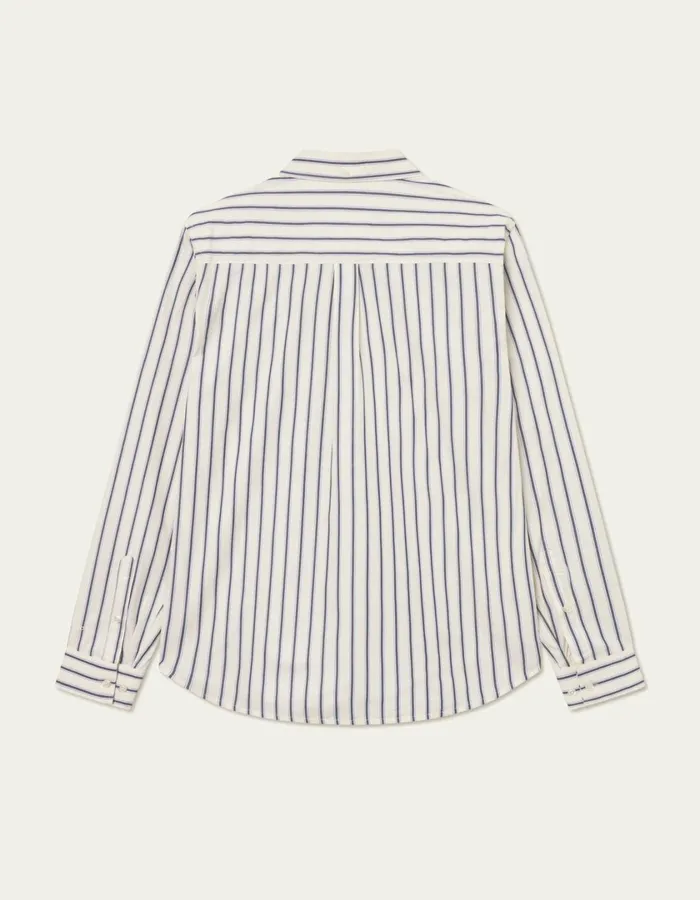 Men Yale Stripe Poplin Shirt 8211 Light IvoryDark Navy Les Deux ShirtsOvershirts