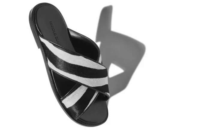 Men Zebra Print Calf Hair CrissCross Sandals Manolo Blahnik Sandals