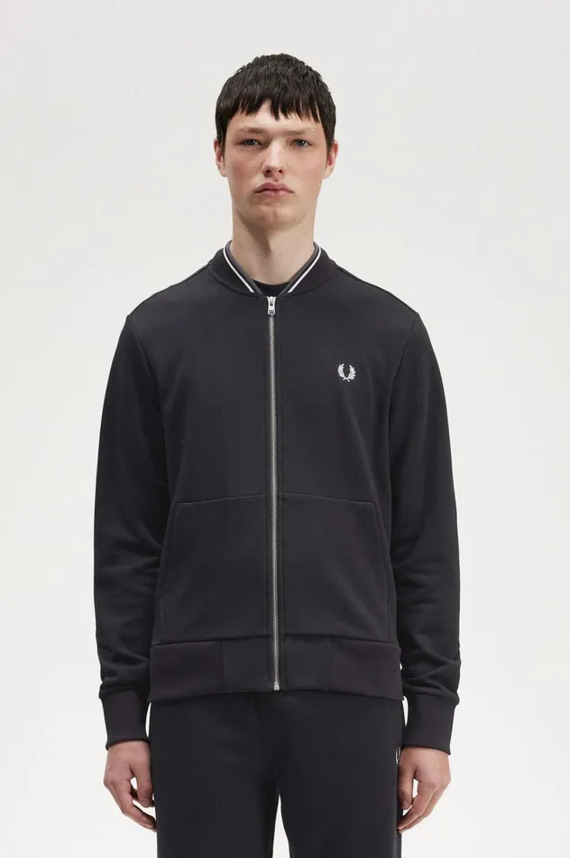 Men Zip Through Sweatshirt Black Fred Perry Sweatshirts