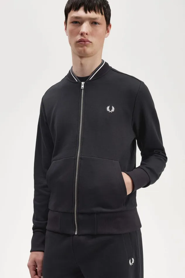 Men Zip Through Sweatshirt Black Fred Perry Sweatshirts