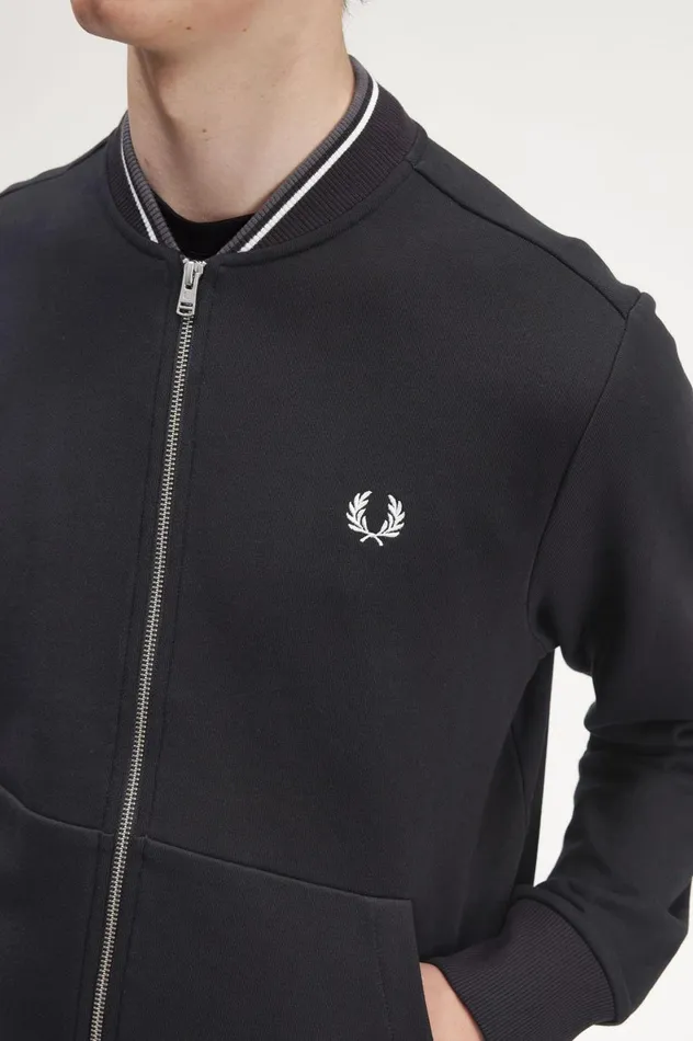 Men Zip Through Sweatshirt Black Fred Perry Sweatshirts
