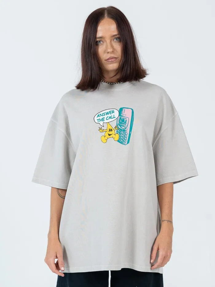 Mens Brave N World Oversize Heavyweight Tee Wash Grey Overdye Thrills Tees and Tank Tops