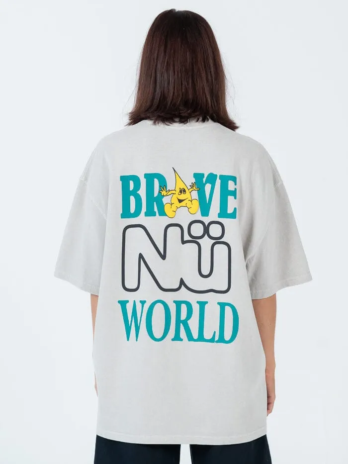 Mens Brave N World Oversize Heavyweight Tee Wash Grey Overdye Thrills Tees and Tank Tops