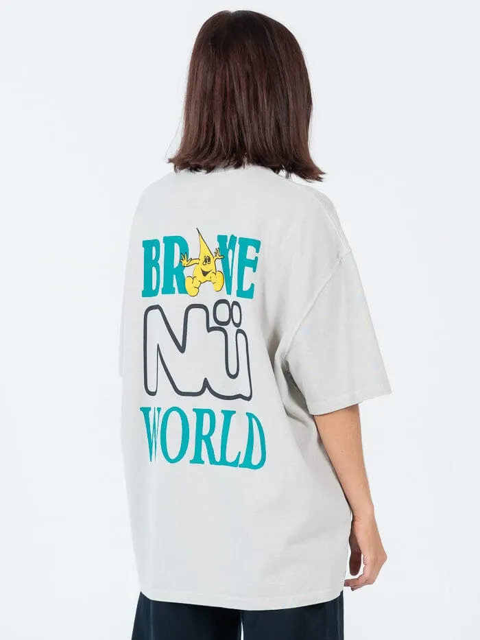 Mens Brave N World Oversize Heavyweight Tee Wash Grey Overdye Thrills Tees and Tank Tops