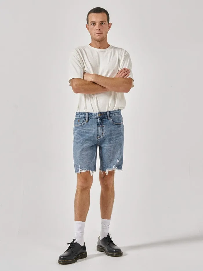 Mens Destroyed Bones Denim Short Weathered Blue Thrills Denim Shorts