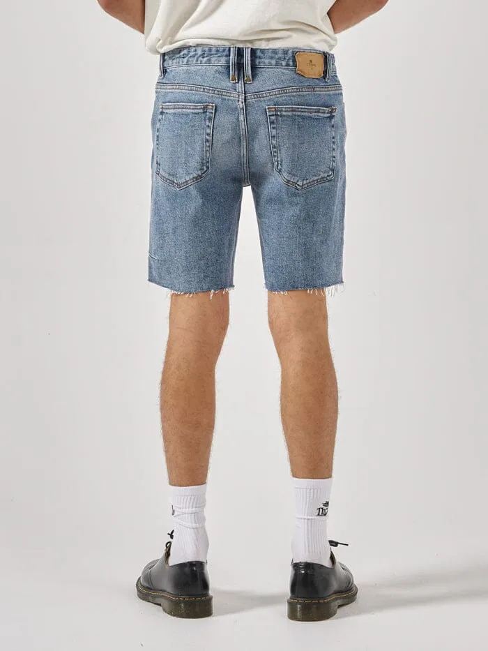 Mens Destroyed Bones Denim Short Weathered Blue Thrills Denim Shorts