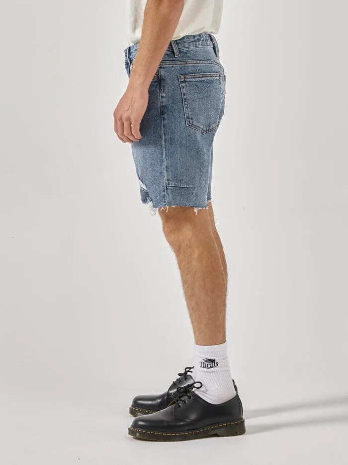 Mens Destroyed Bones Denim Short Weathered Blue Thrills Denim Shorts