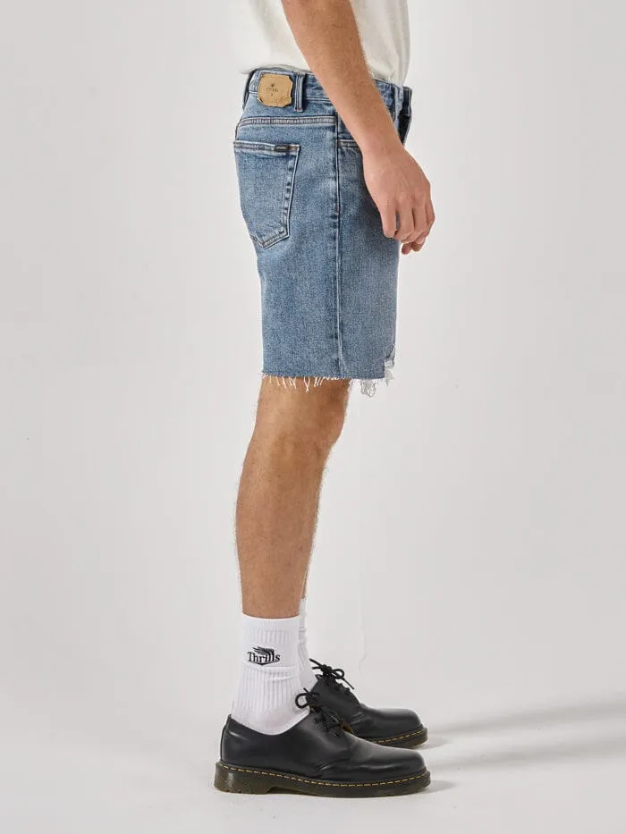 Mens Destroyed Bones Denim Short Weathered Blue Thrills Denim Shorts