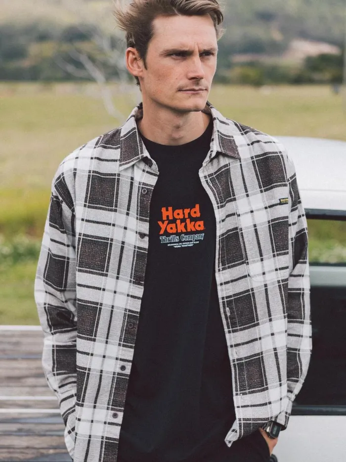 Mens Hard Yakka X Flannel Sleeve Shirt Postal Brown Thrills Shirts