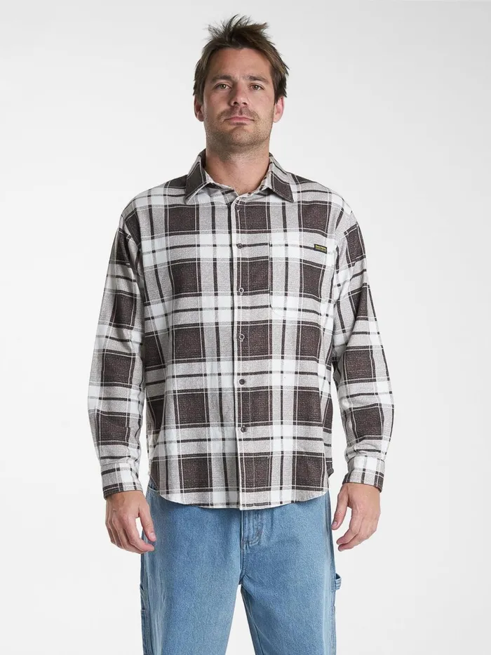 Mens Hard Yakka X Flannel Sleeve Shirt Postal Brown Thrills Shirts