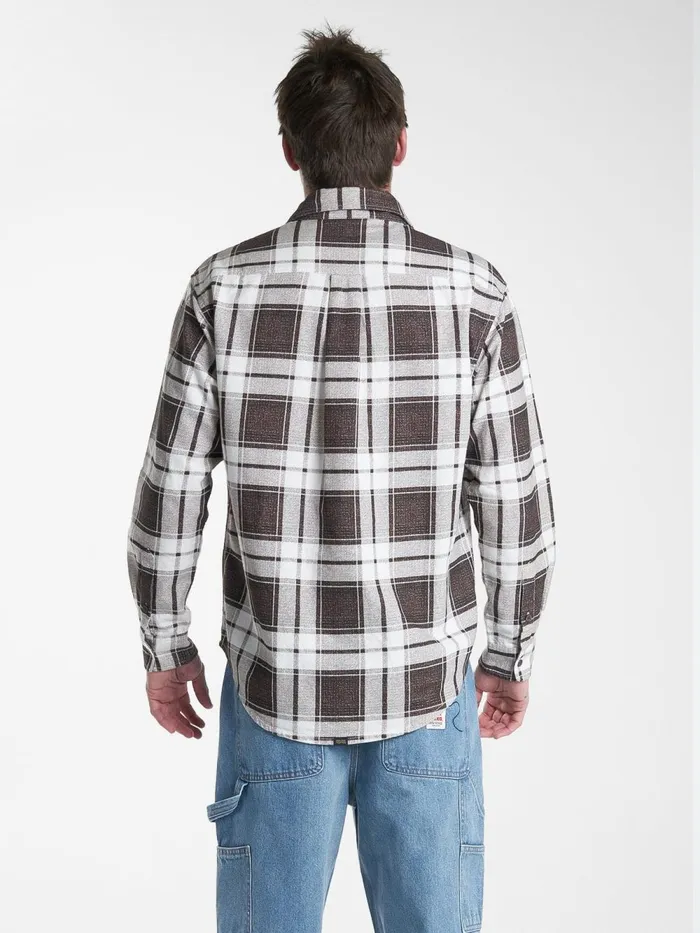 Mens Hard Yakka X Flannel Sleeve Shirt Postal Brown Thrills Shirts