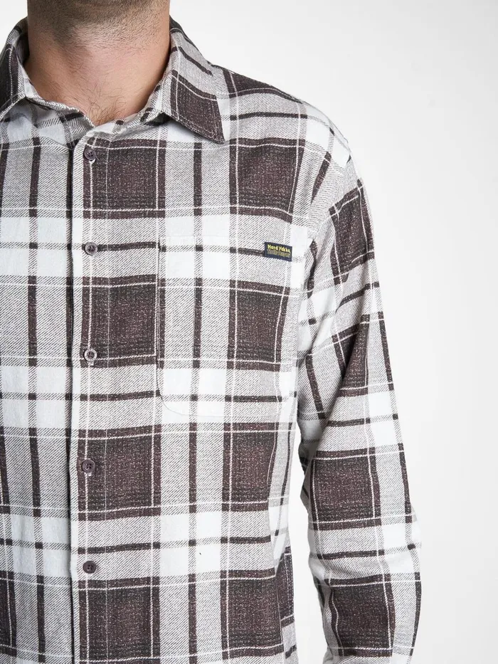 Mens Hard Yakka X Flannel Sleeve Shirt Postal Brown Thrills Shirts
