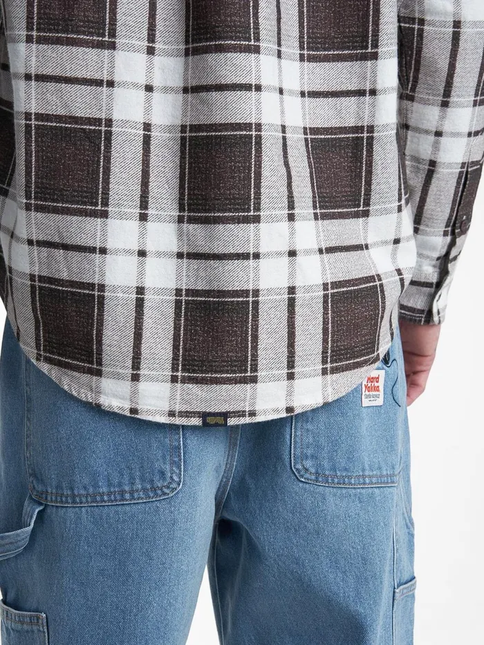 Mens Hard Yakka X Flannel Sleeve Shirt Postal Brown Thrills Shirts