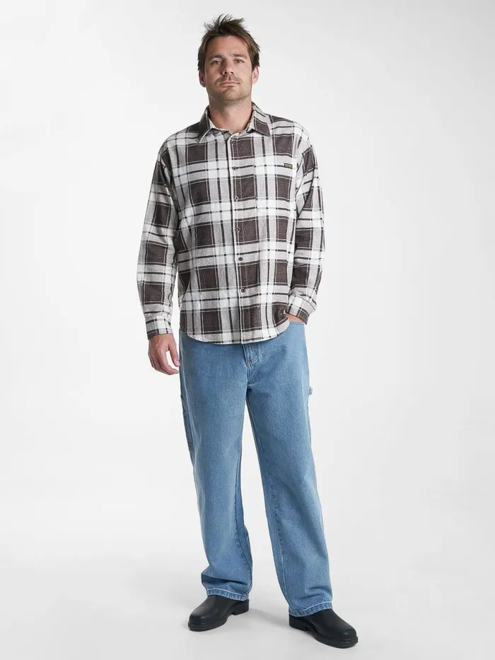 Mens Hard Yakka X Flannel Sleeve Shirt Postal Brown Thrills Shirts