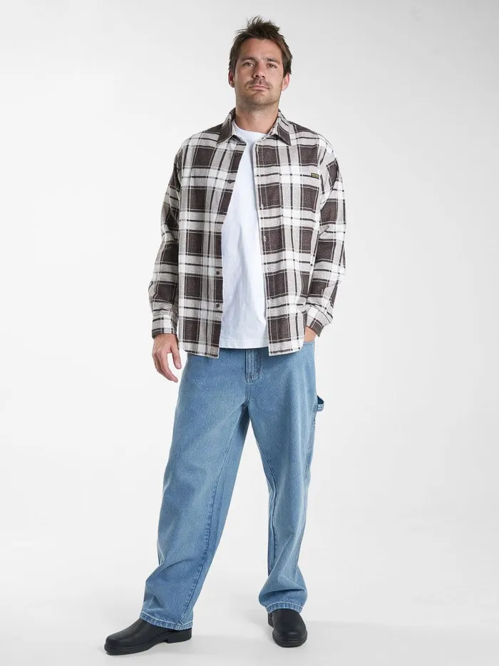 Mens Hard Yakka X Flannel Sleeve Shirt Postal Brown Thrills Shirts
