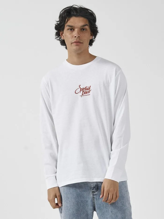 Mens Harness Your Powers Merch Fit Long Sleeve Tee White Thrills Tees and Tank Tops