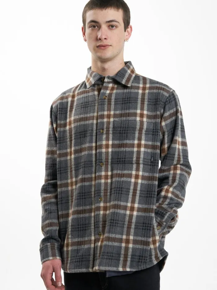 Mens King Long Sleeve Flannel Grey Marle Thrills Shirts