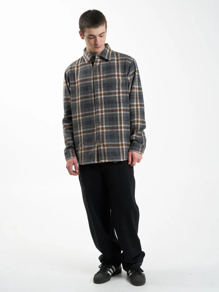 Mens King Long Sleeve Flannel Grey Marle Thrills Shirts