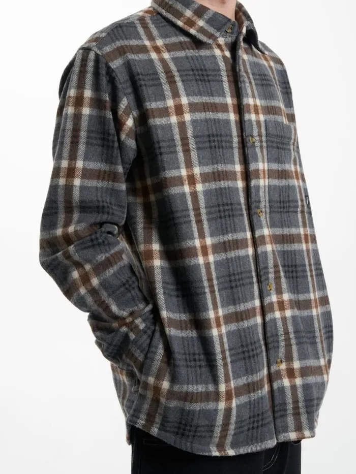 Mens King Long Sleeve Flannel Grey Marle Thrills Shirts