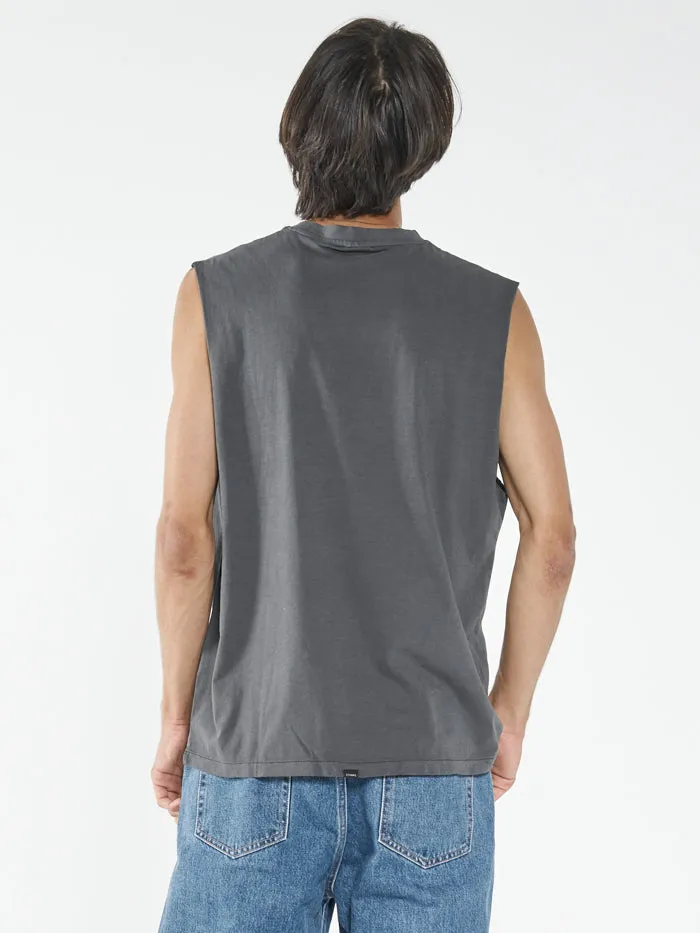 Mens Minimal Merch Fit Muscle Tee Merch Black Thrills Tees and Tank Tops