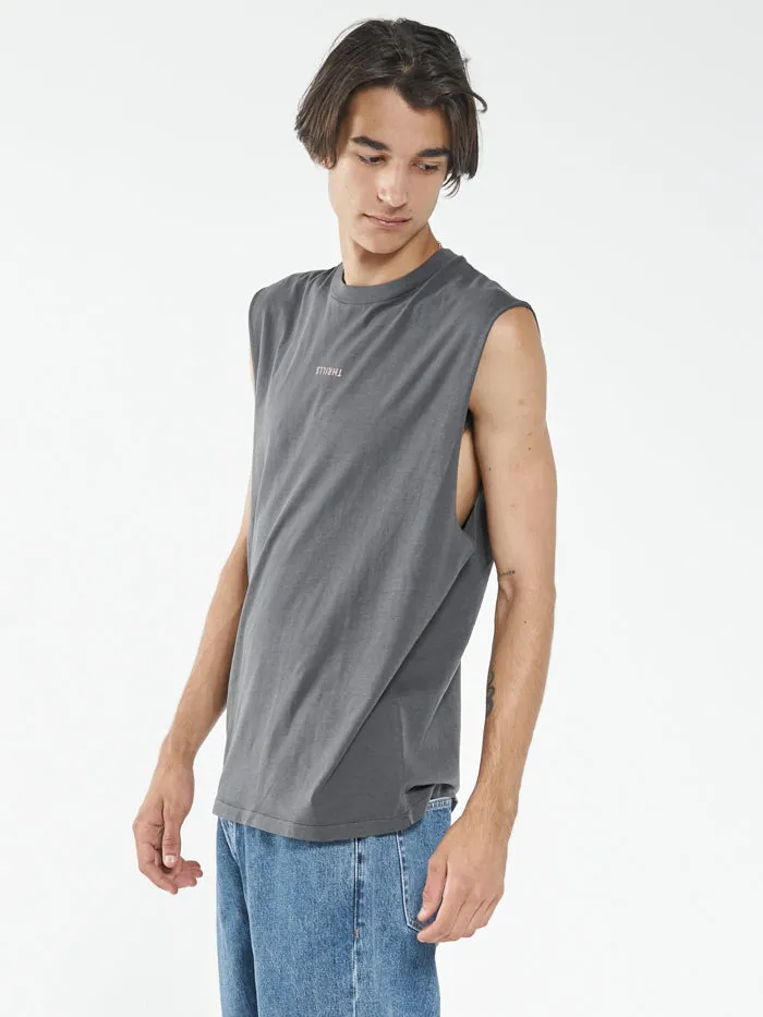 Mens Minimal Merch Fit Muscle Tee Merch Black Thrills Tees and Tank Tops