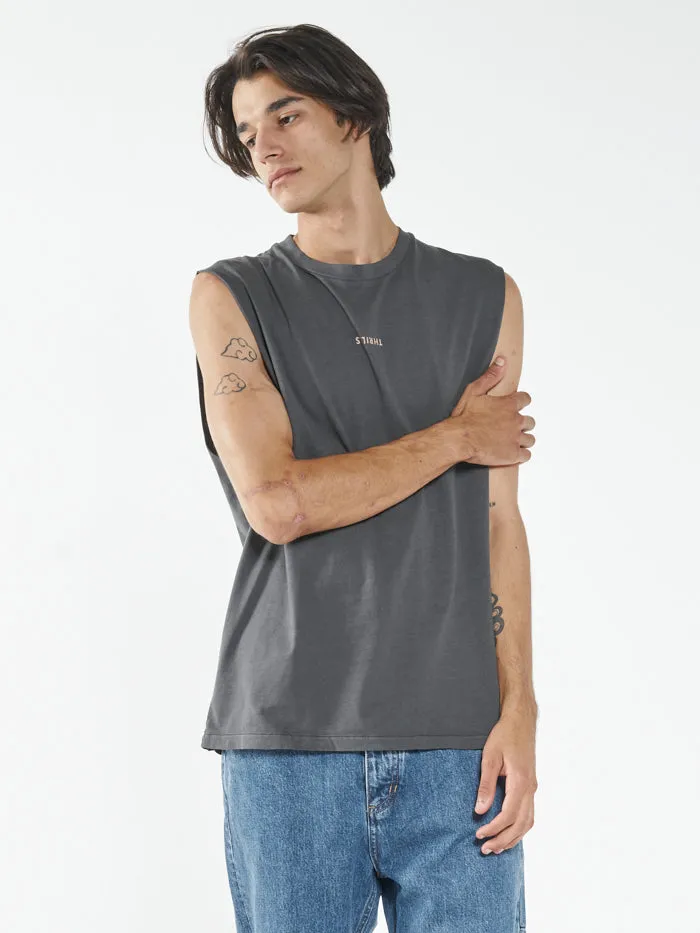 Mens Minimal Merch Fit Muscle Tee Merch Black Thrills Tees and Tank Tops