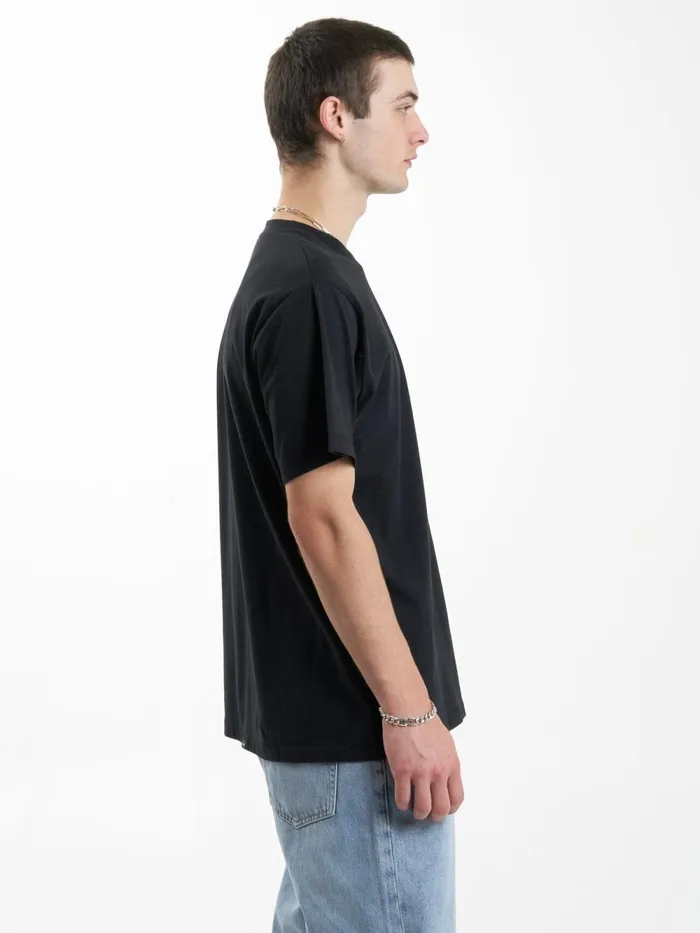 Mens Minimal Merch Fit Tee Washed Black Thrills Tees and Tank Tops