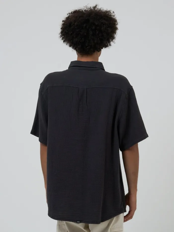 Mens Minimal Seersucker Short Sleeve Shirt Merch Black Thrills Shirts