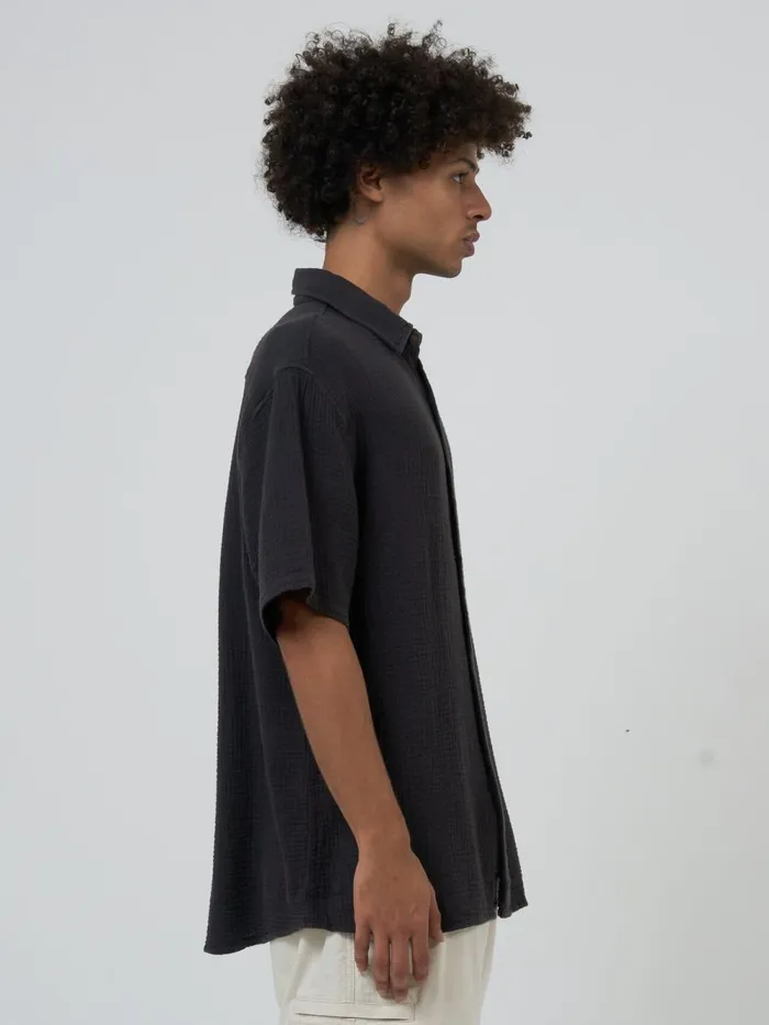 Mens Minimal Seersucker Short Sleeve Shirt Merch Black Thrills Shirts