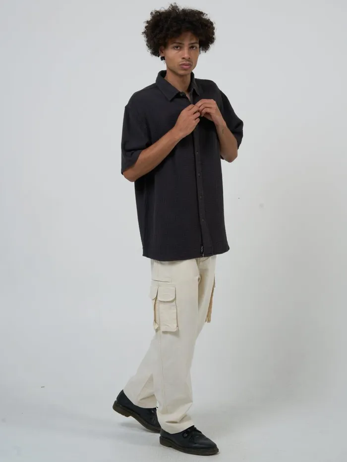 Mens Minimal Seersucker Short Sleeve Shirt Merch Black Thrills Shirts