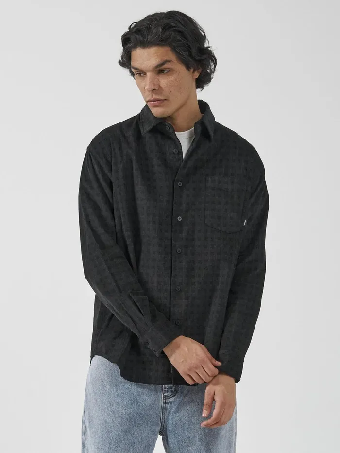 Mens Moor Cord Long Sleeve Shirt Black Thrills Shirts