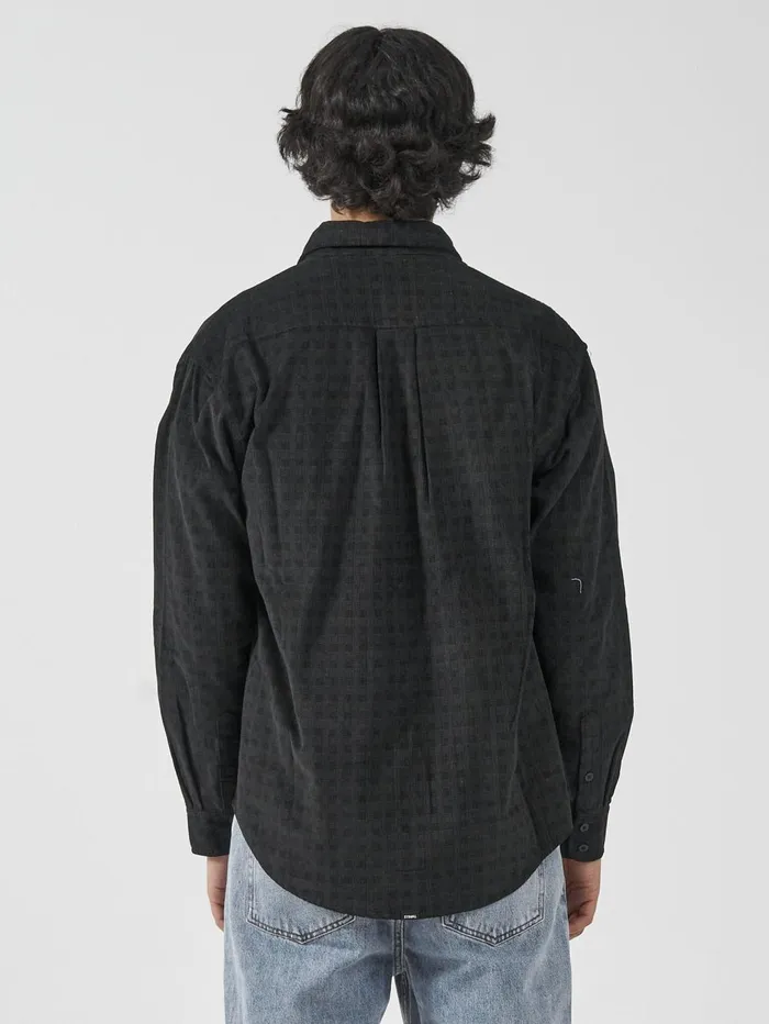 Mens Moor Cord Long Sleeve Shirt Black Thrills Shirts