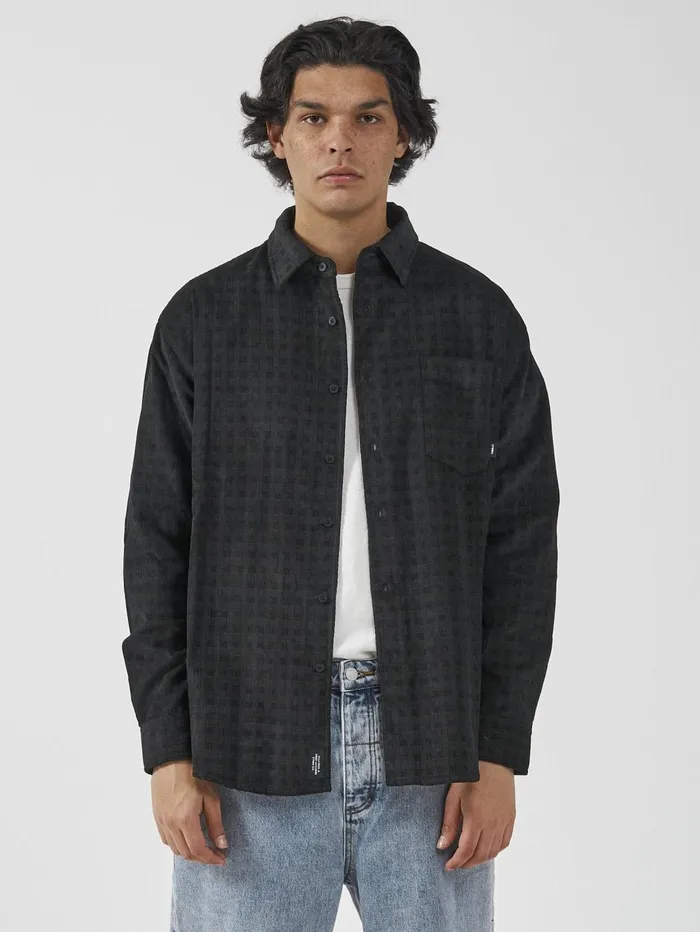 Mens Moor Cord Long Sleeve Shirt Black Thrills Shirts