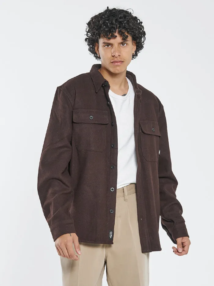Mens Paradise In Ruins Overshirt Postal Brown Thrills Shirts