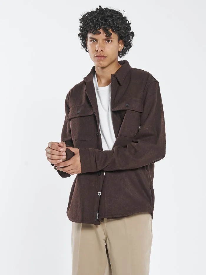 Mens Paradise In Ruins Overshirt Postal Brown Thrills Shirts