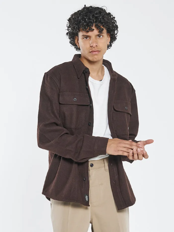 Mens Paradise In Ruins Overshirt Postal Brown Thrills Shirts