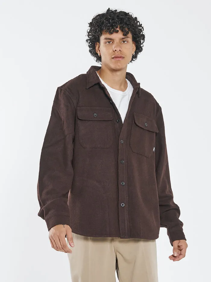 Mens Paradise In Ruins Overshirt Postal Brown Thrills Shirts