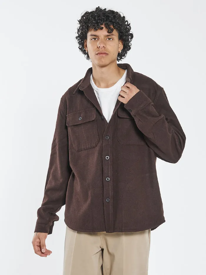 Mens Paradise In Ruins Overshirt Postal Brown Thrills Shirts