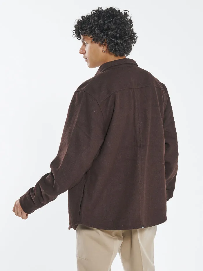 Mens Paradise In Ruins Overshirt Postal Brown Thrills Shirts
