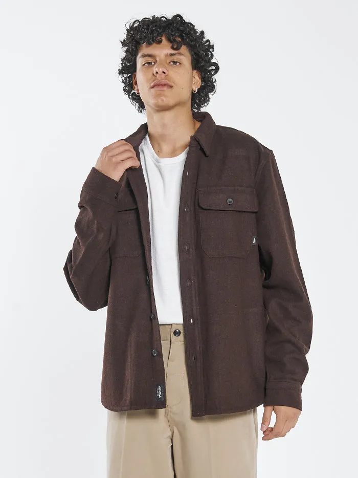 Mens Paradise In Ruins Overshirt Postal Brown Thrills Shirts