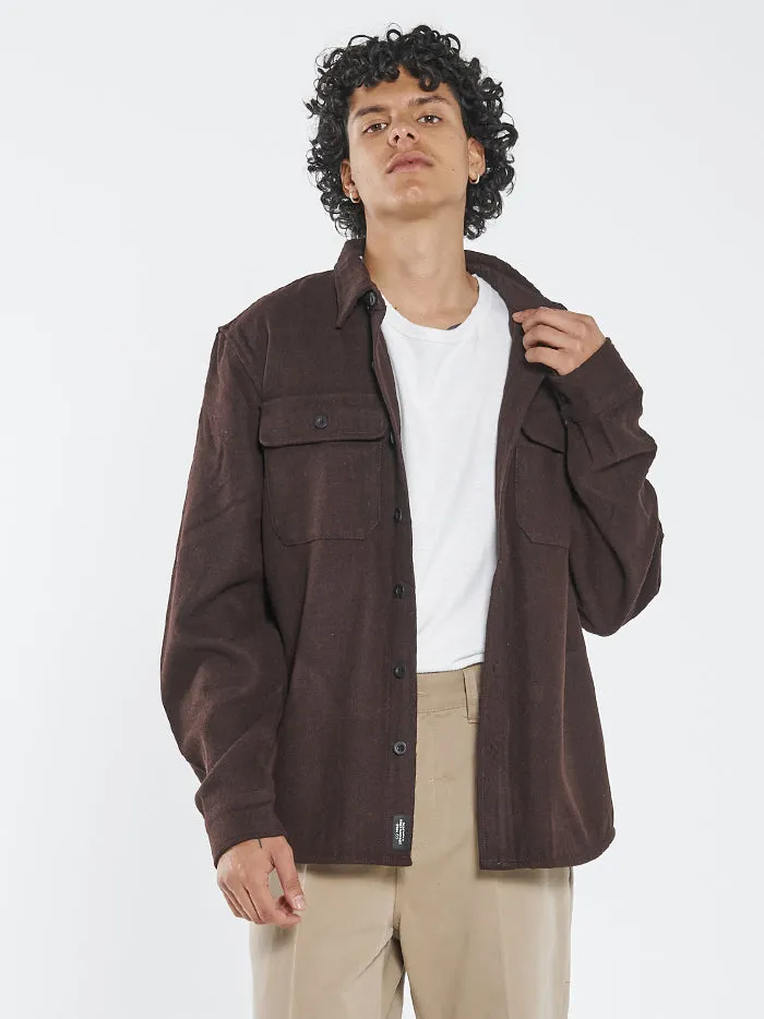 Mens Paradise In Ruins Overshirt Postal Brown Thrills Shirts