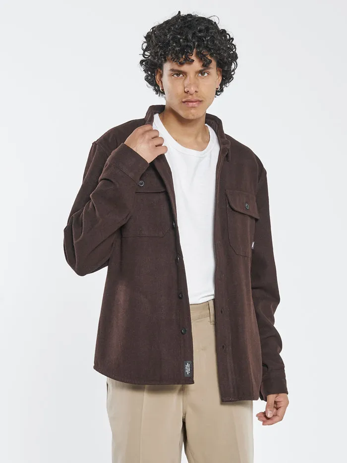 Mens Paradise In Ruins Overshirt Postal Brown Thrills Shirts