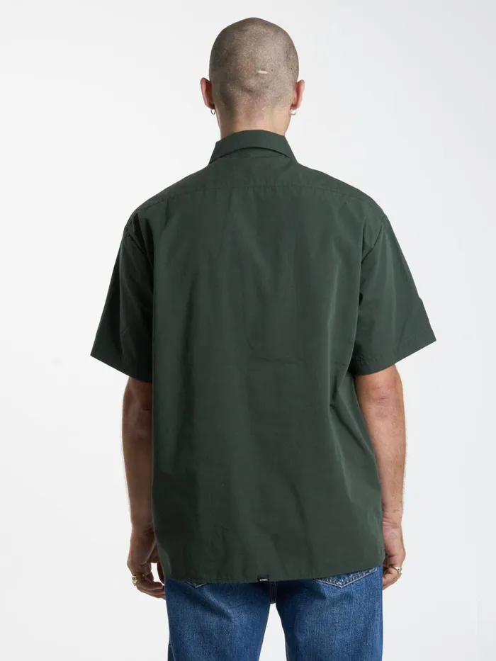 Mens Secret Garden Short Sleeve Work Shirt Oil Green Thrills Shirts