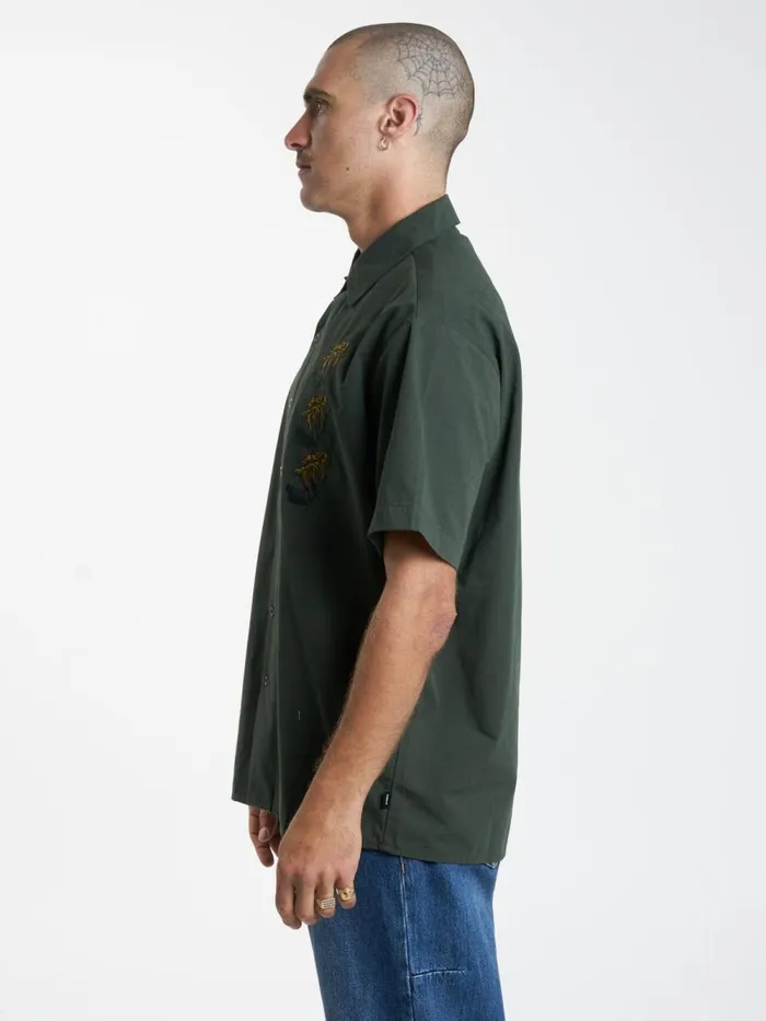 Mens Secret Garden Short Sleeve Work Shirt Oil Green Thrills Shirts
